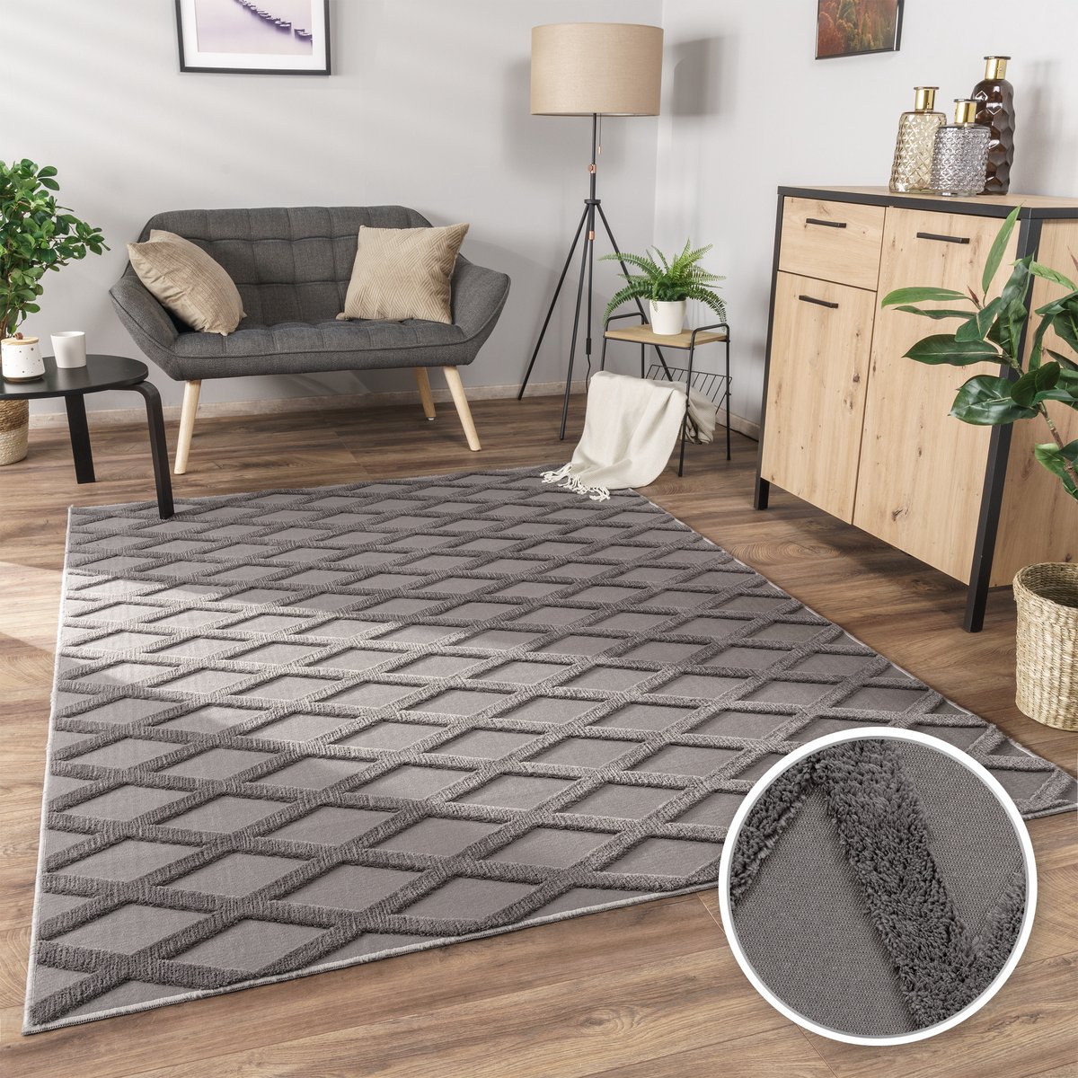 flycarpets Laagpolig Modern Vloerkleed Utrilia - Antraciet