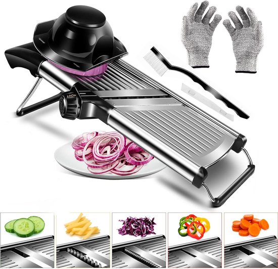 Masthome Mandoline Groentesnijder, 5 In 1 Verstelbare Mandoline Slicers Keuken Professionele Julienne Cutter Voor Het Snijden Van Aardappel Ui Tomaat Kool Stuur Handschoenen Reinigingsborstel
