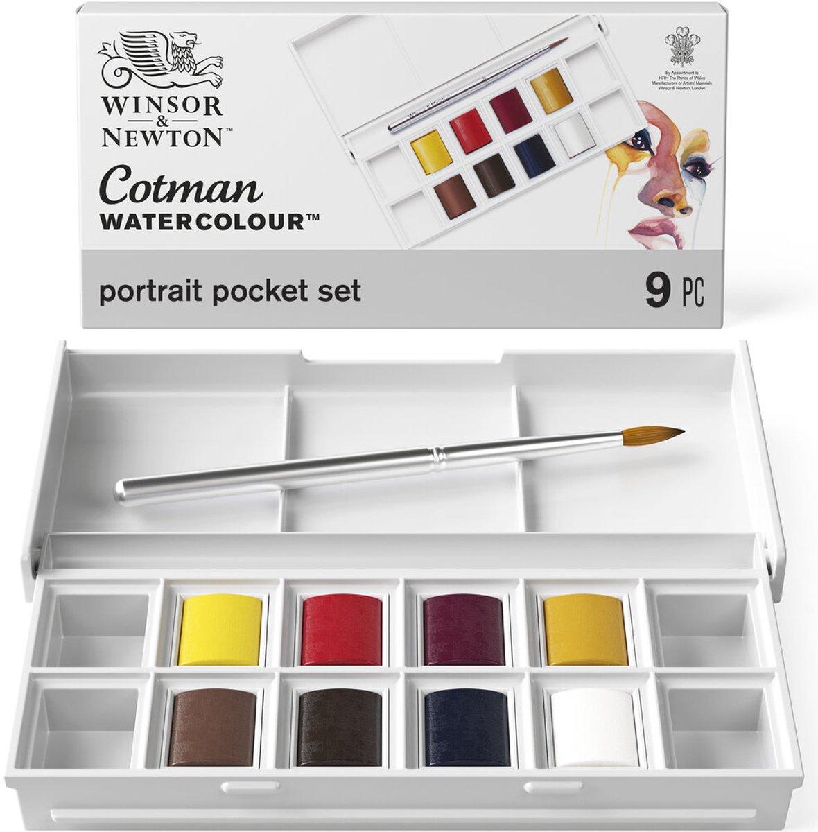 Winsor & Newton 0390670 Cotman Aquarelverf Set – Portrait Pocket Set – 8 Halve Napjes Waterverf – Compact Aquarelpalet met Penseel — afbeelding 7