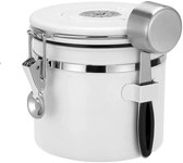 Boîte à café hermétique - 1,2 L - Boîte à café hermétique + cuillère - Pot de conservation - Récipient pour grains de café - Récipient à café avec enregistrement de la date pour les grains de café - Wit