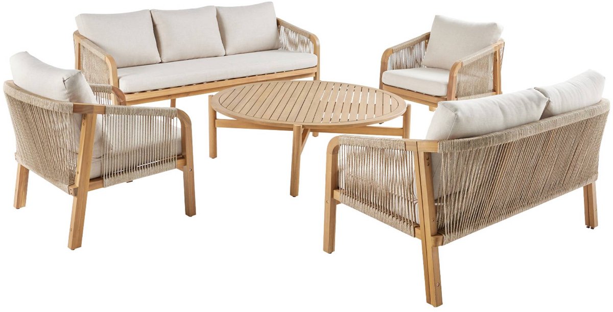 sweeek - Tuinset van acaciahout en touw met beige kussens - parana