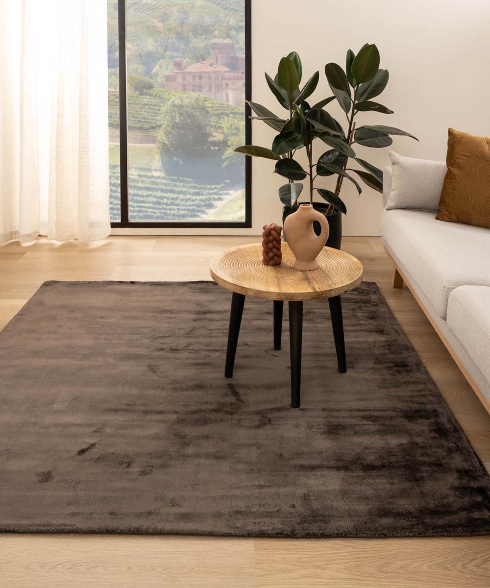 Viscose vloerkleed vierkant - Pearl donkerbruin 250x250 cm