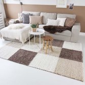 Hoogpolig vloerkleed shaggy Trend blokken - mokka 160x230 cm