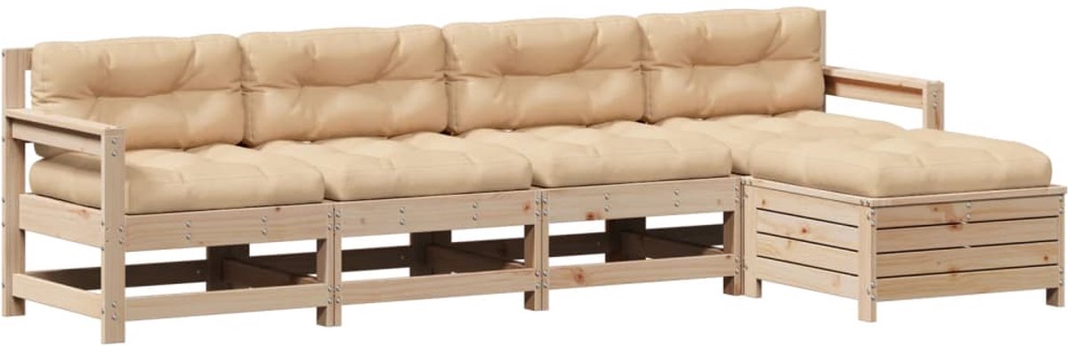 Massief grenenhouten loungeset met kussens voor tuinmeubilair - Buitendecoratie.