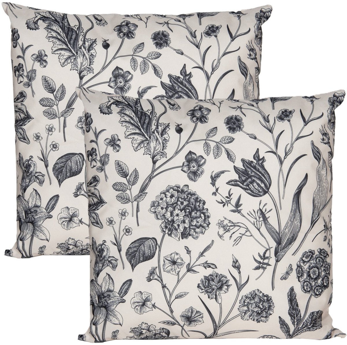Anna's Collection Sierkussen voor binnen en buiten - 2x - vintage flowers - creme wit - 60 x 60 cm - tuinkussen