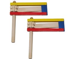 Houten ratelaar in 3 kleuren - 2x - geluid makers - feestartikelen - herrie makers - ratel