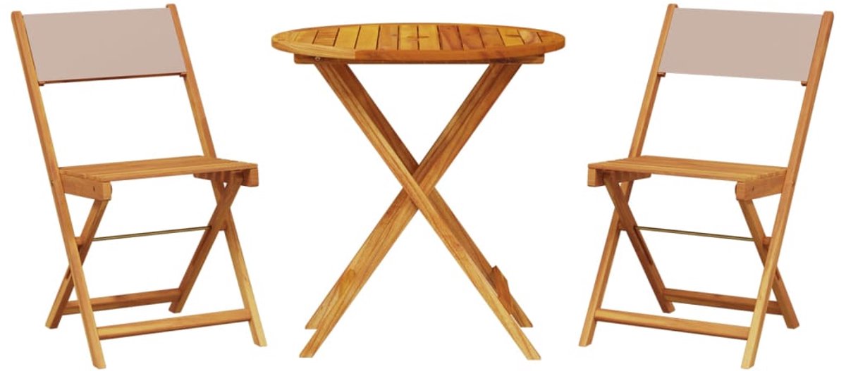 The Living Store 3-delige Bistroset stof en massief hout taupe - Bistroset - Tuinmeubel - Acacia Hout - Buitentafel - Buistolen