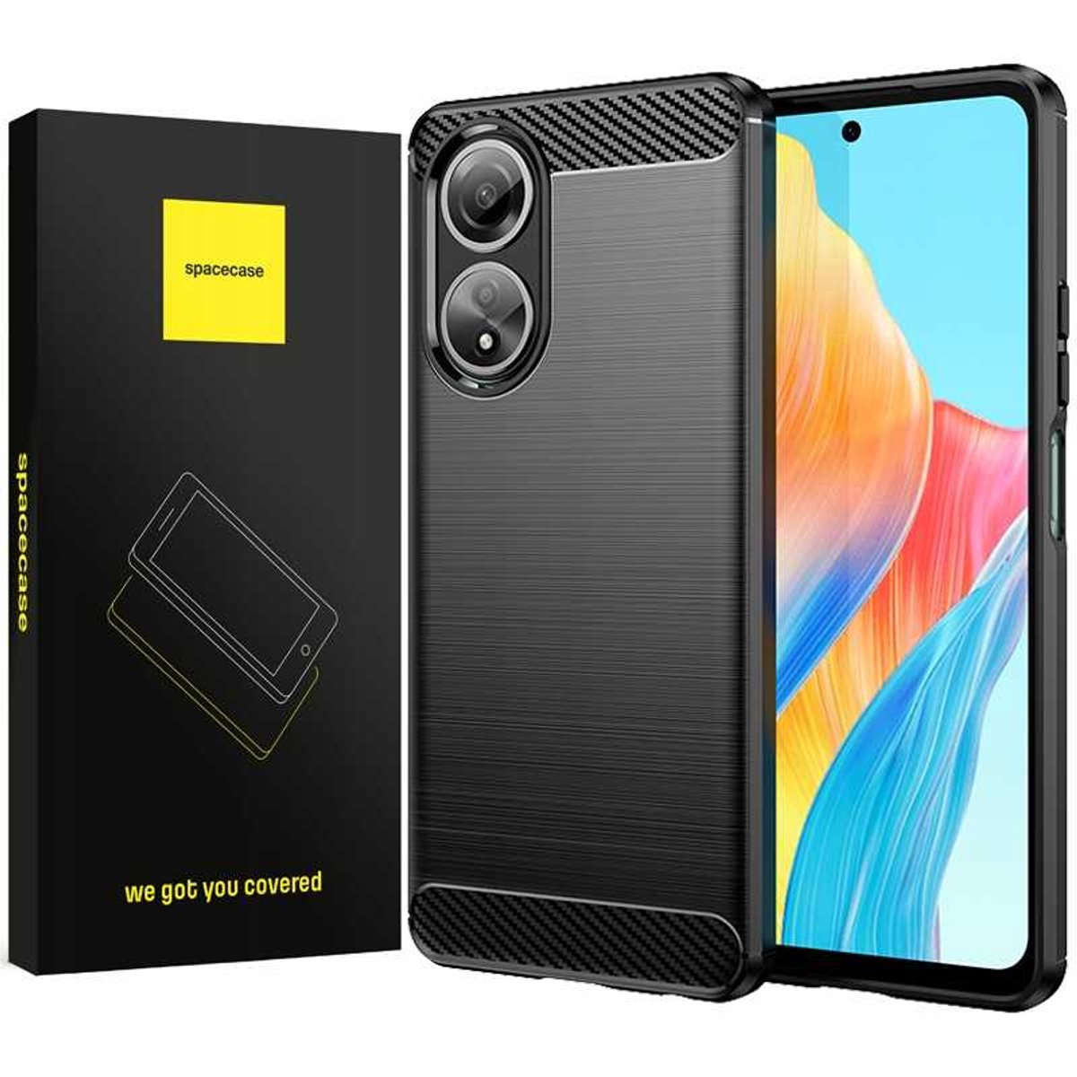 Spacecase Case Carbon Cover Voor Oppo A58 4G Zwarte Bescherming