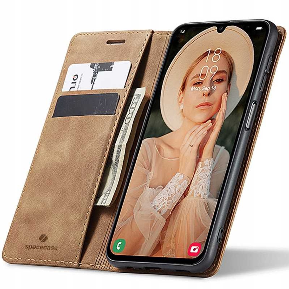 Spacecase Case Portefeuille Galaxy A35 5G Lichtbruin Telefooncover