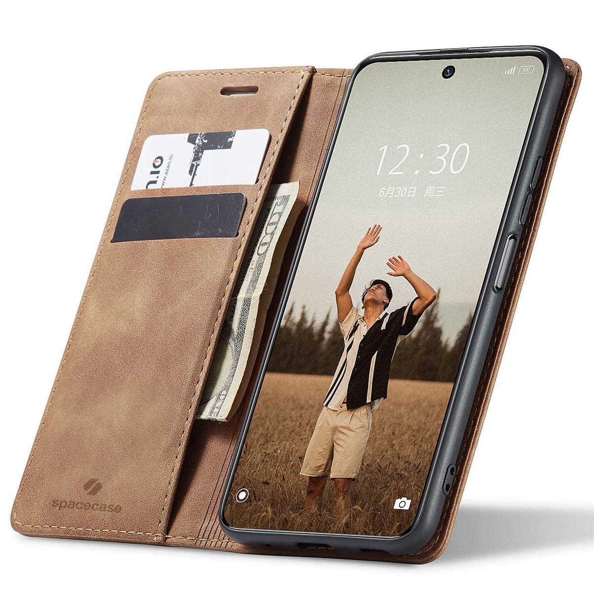 Spacecase Case Wallet Cover Voor Xiaomi Redmi Note 10 Pro Bruin