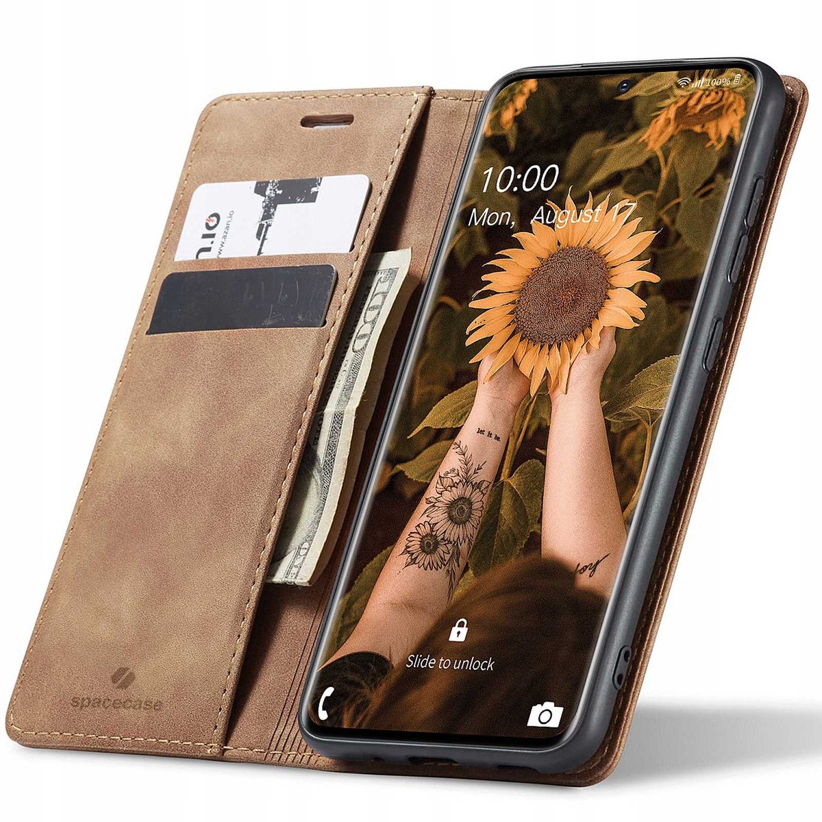 Spacecase Case Portefeuille Voor Samsung Galaxy S20 Lichtbruin