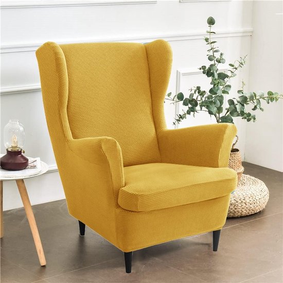Stretch Vleugelstoel Slipcovers 2-delig - Effen Kleur Jacquard Hoes voor Fauteuil - Meubelbeschermer voor Woonkamer en Slaapkamer