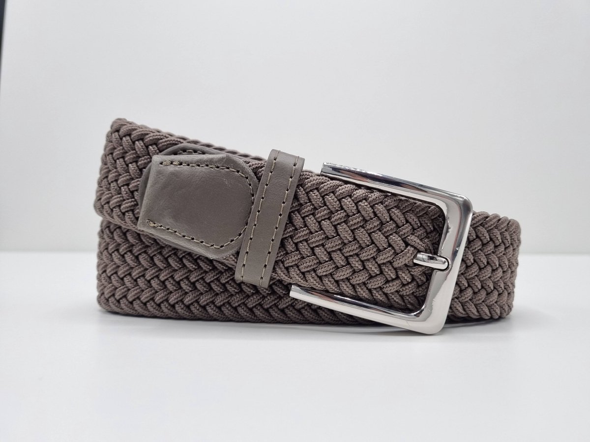 Elastische riem - gevlochten broekriem - dames en heren riemen - kleur Kaki 115 cm