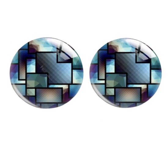 Clip Oorbellen-Zizi-Blauw-2 cm -zilverrand- geen gaatje- Charme Bijoux