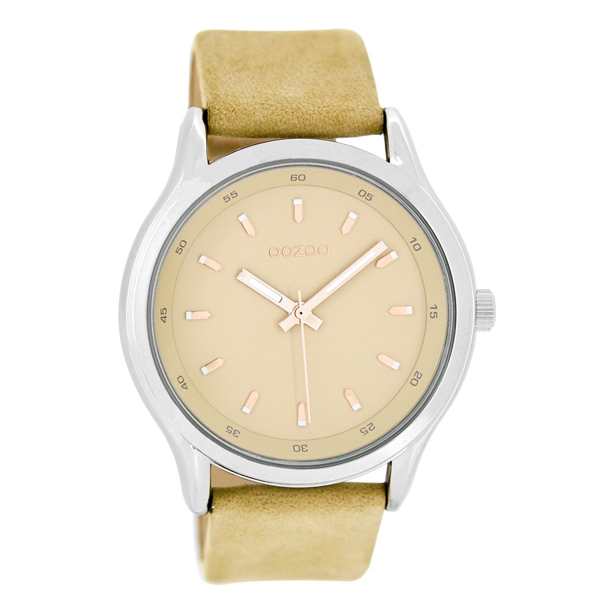 OOZOO Timepieces - Zilverkleurige horloge met zand leren band - C7435