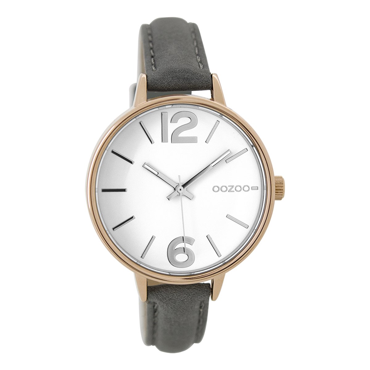 OOZOO Timepieces - Rosé goudkleurige horloge met olifant grijze leren band - C9483