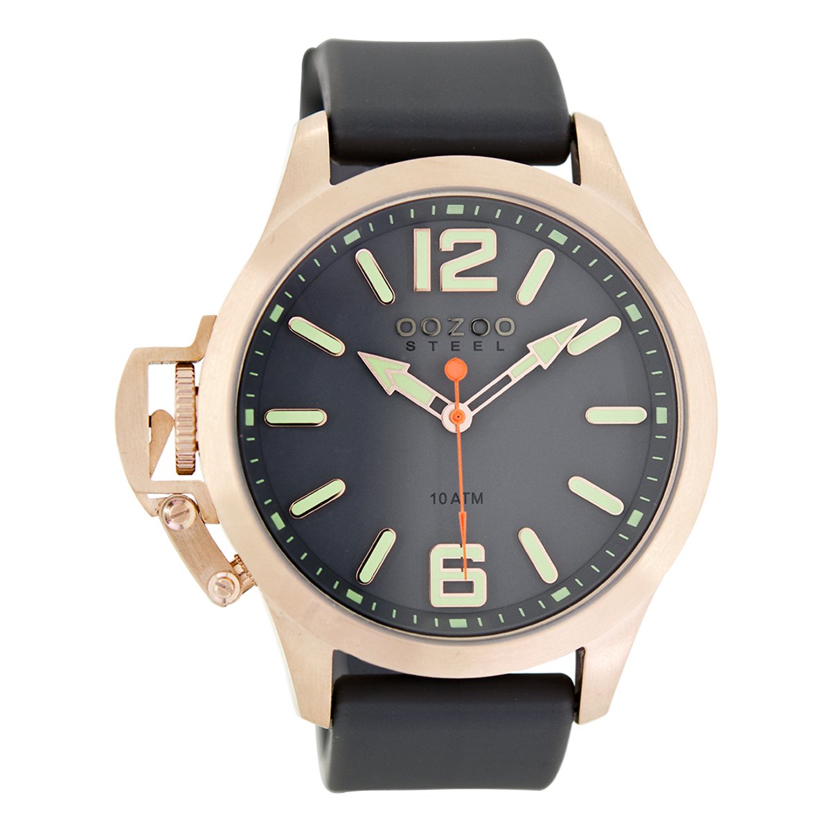 OOZOO Timepieces - Rosé goudkleurige horloge met grijze rubber band - OS403