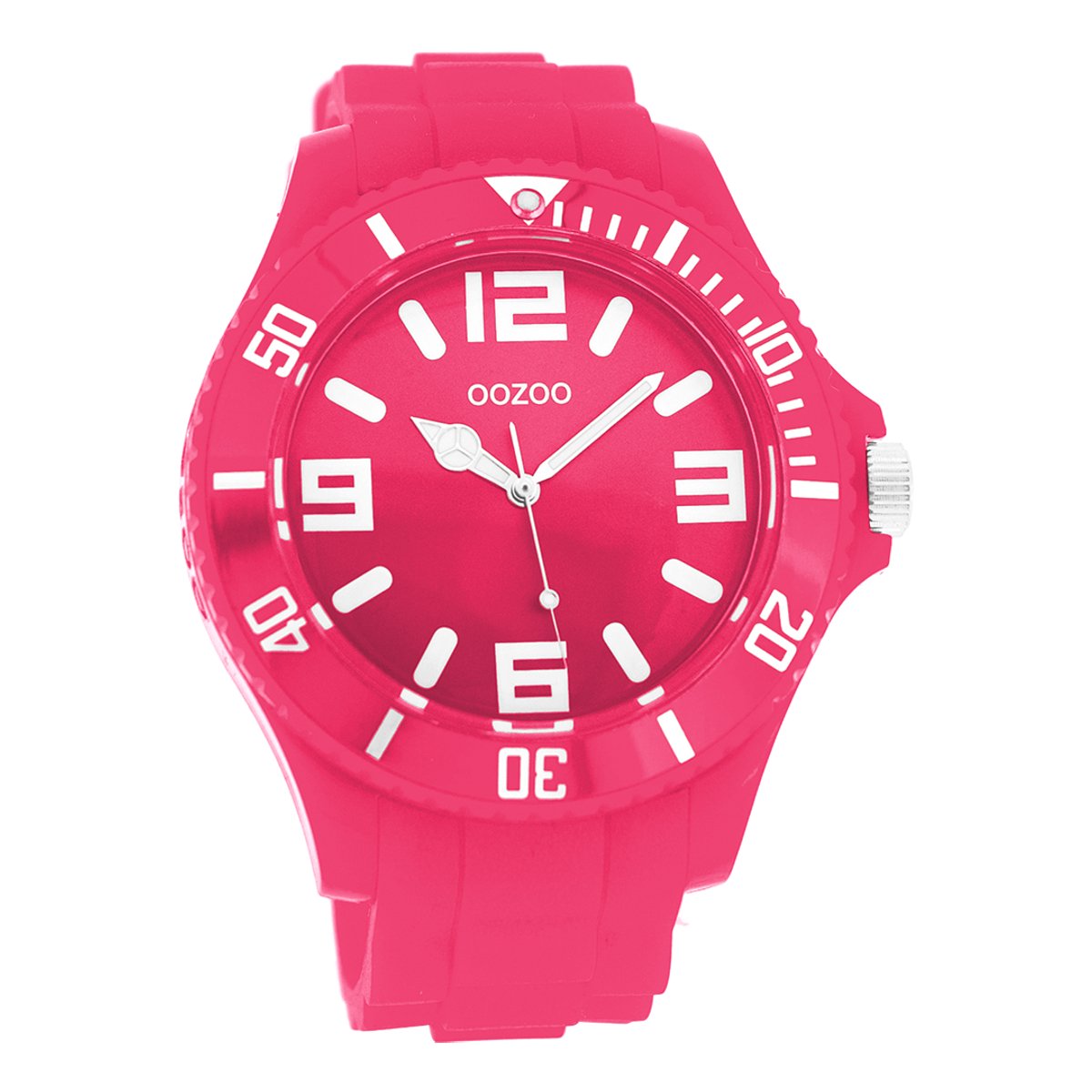 OOZOO Timepieces - Fluo roze horloge met fluo roze rubber band - C4285