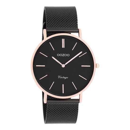 Montres OOZOO - Montre couleur or rose avec bracelet en maille métallique noire - C8869