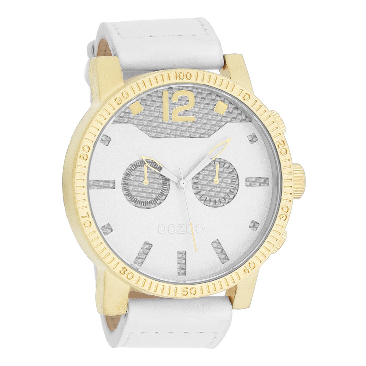 OOZOO Timepieces - Goudkleurige horloge met witte leren band - C4791