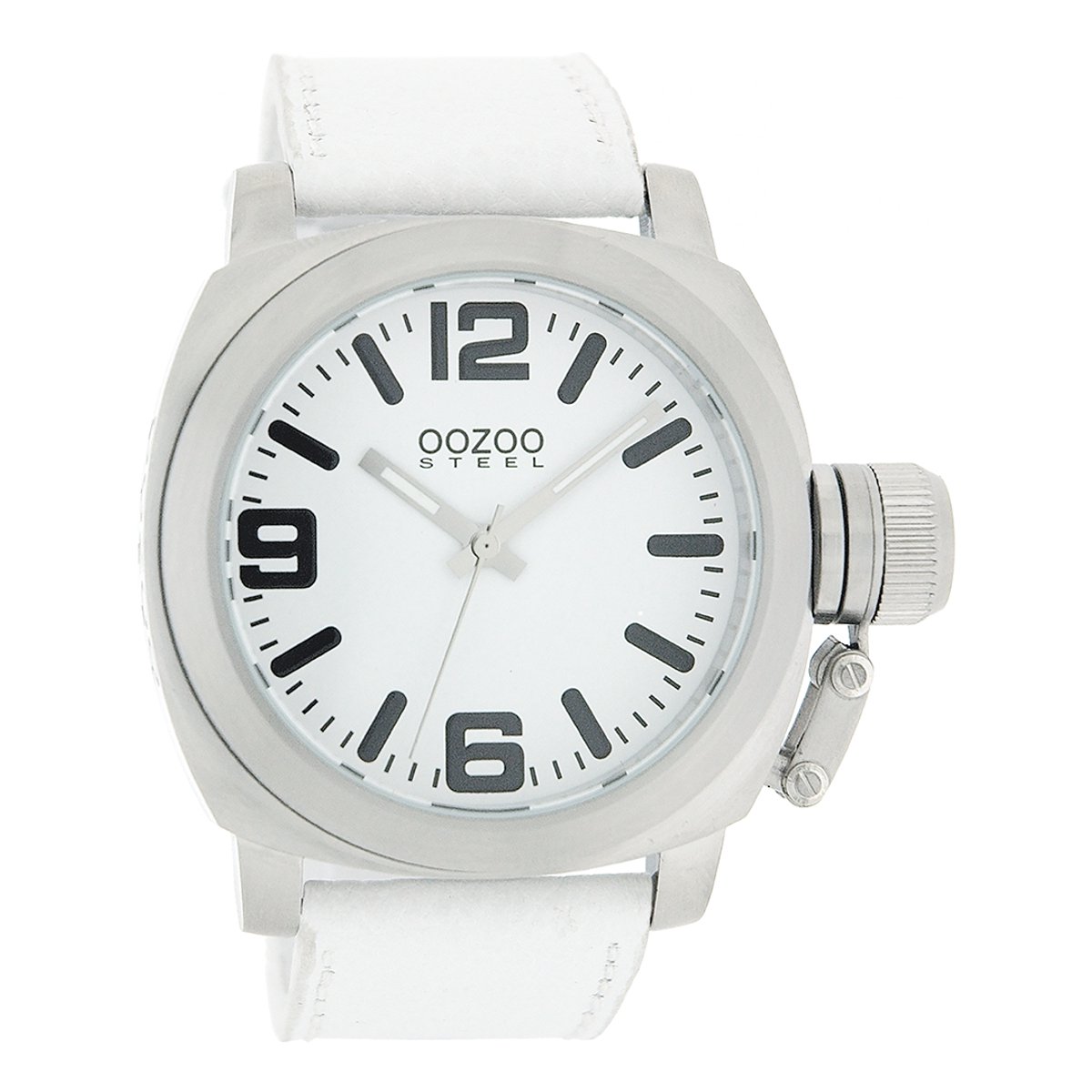 OOZOO Timepieces - Zilverkleurige horloge met witte leren band - OS156