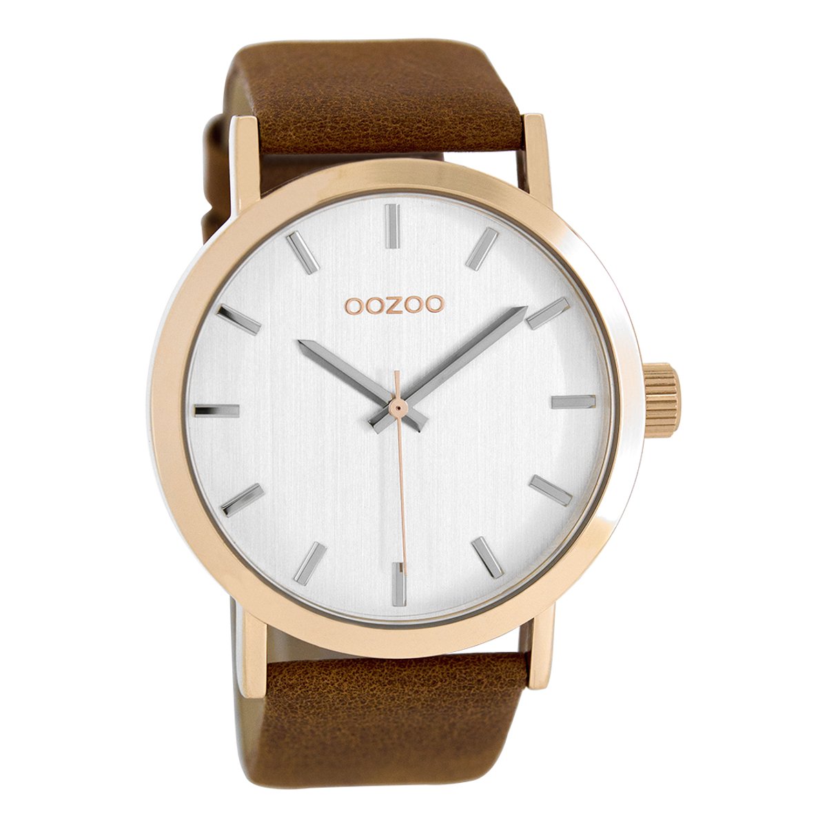 OOZOO Timepieces - Rosé goudkleurige horloge met cognac leren band - C8271