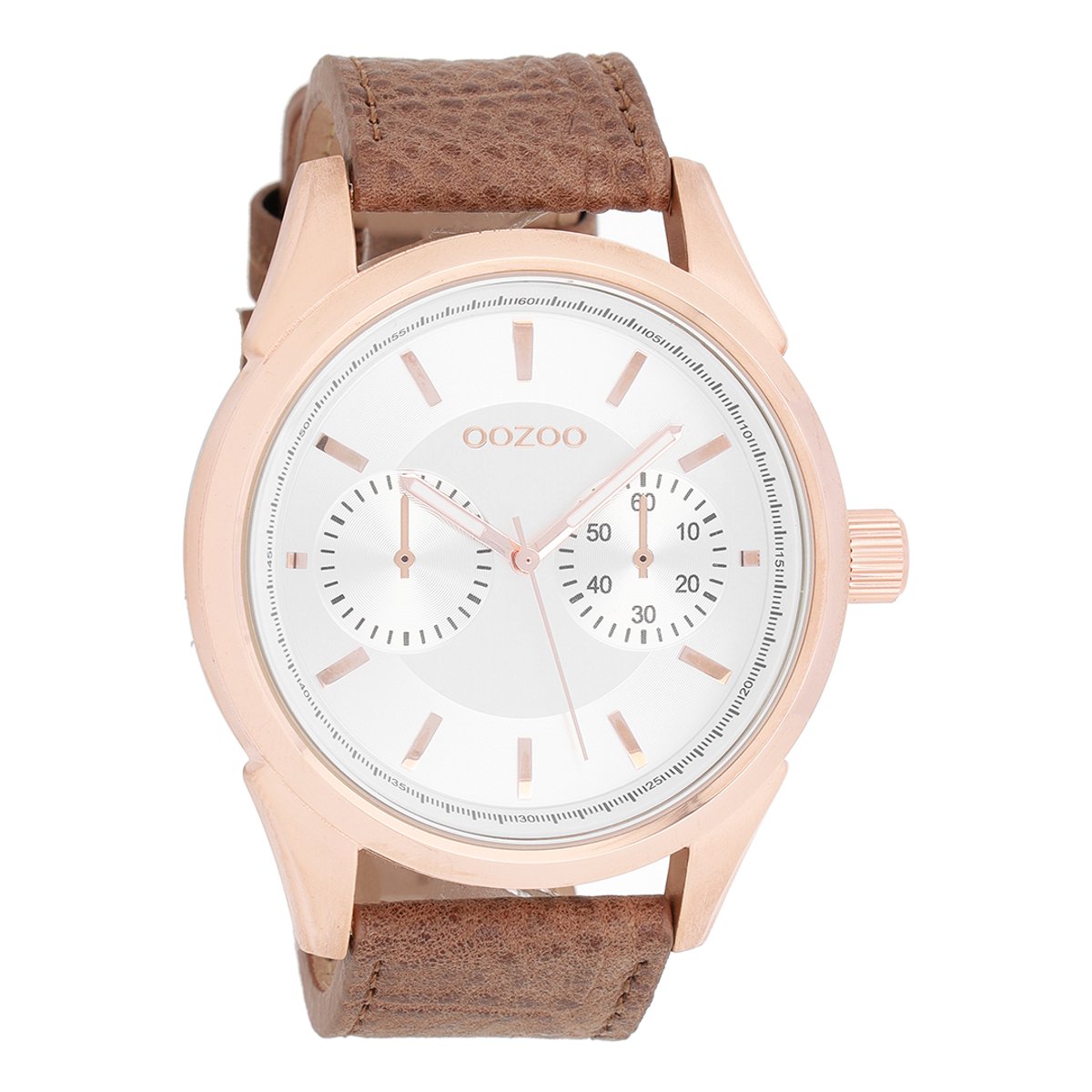 OOZOO Timepieces - Rosé goudkleurige horloge met bruine leren band - C8590