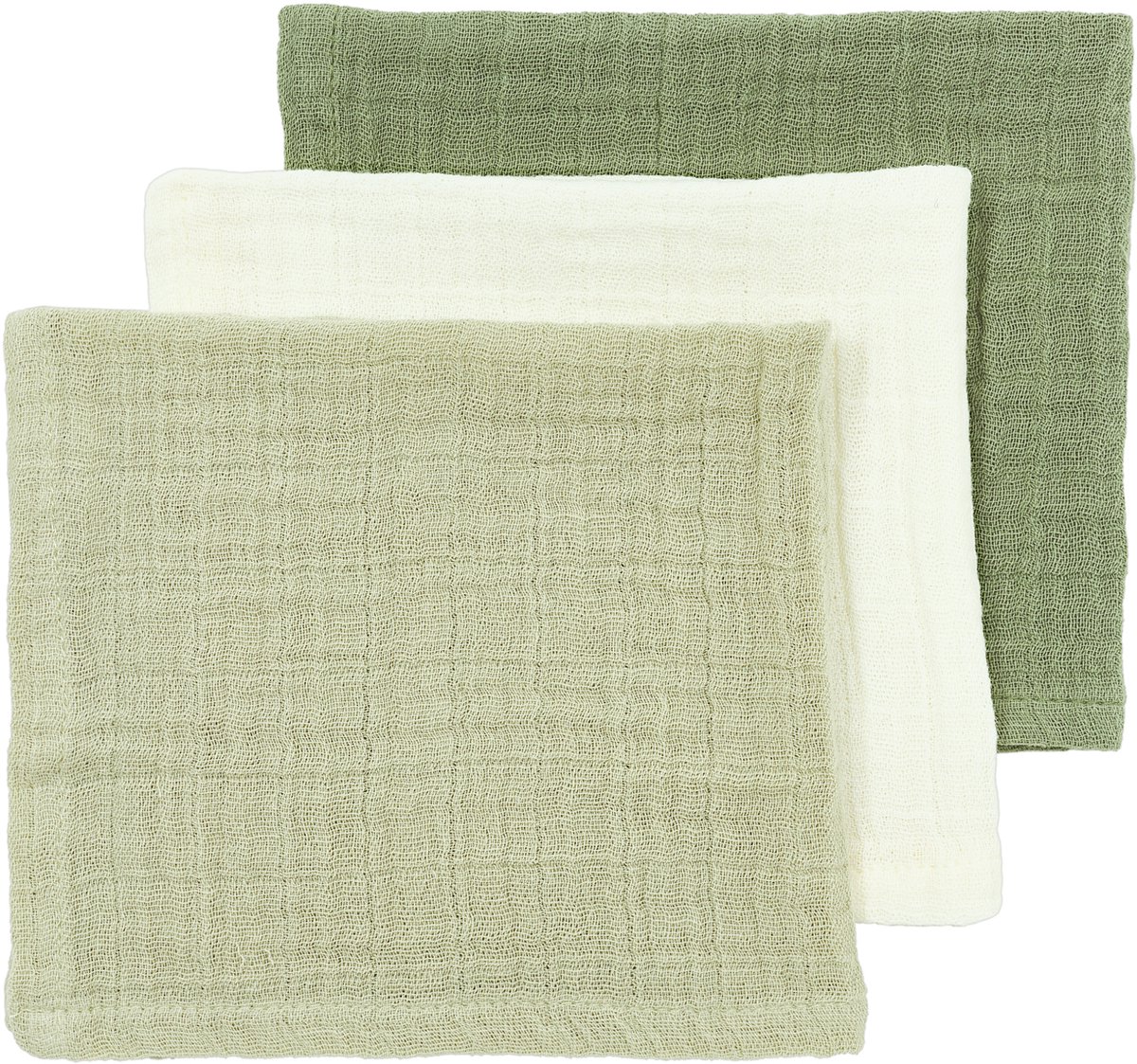 Meyco Baby Uni Monddoekjes - 3 Stuks - Pre-Washed Hydrofiel - 30 x 30 cm - Naturel/Soft Olive/Olive Green