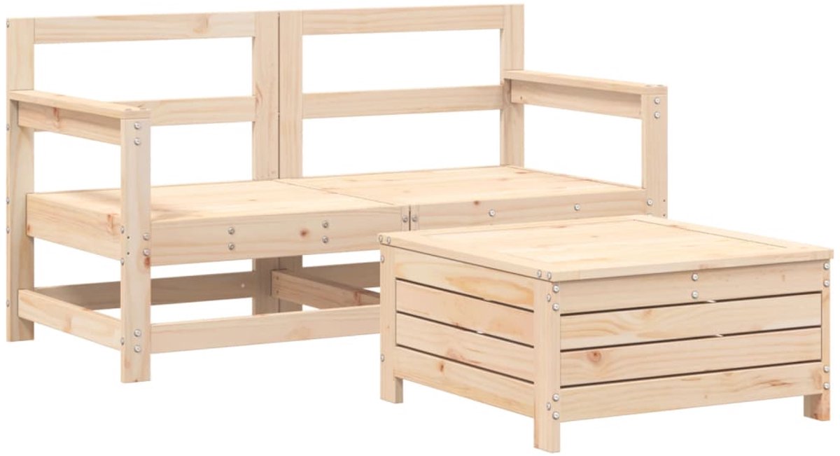 The Living Store 3-delige Loungeset massief grenenhout in tuinmeubelsetting.
