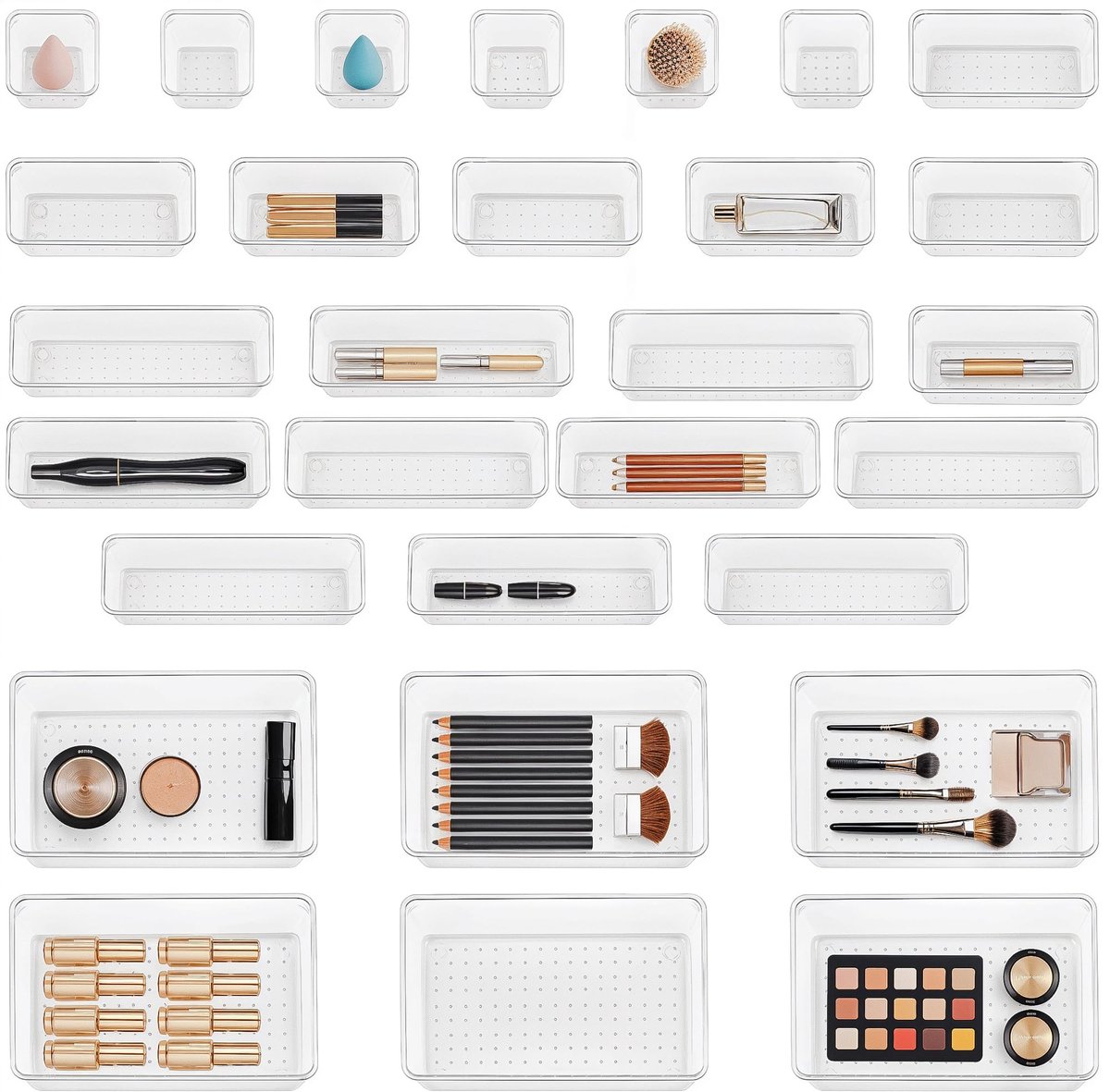 My Ninki ® Luxe Transparante Lade-Organizer Set met 28 Stuks voor Badkamer, Bureau en Keuken