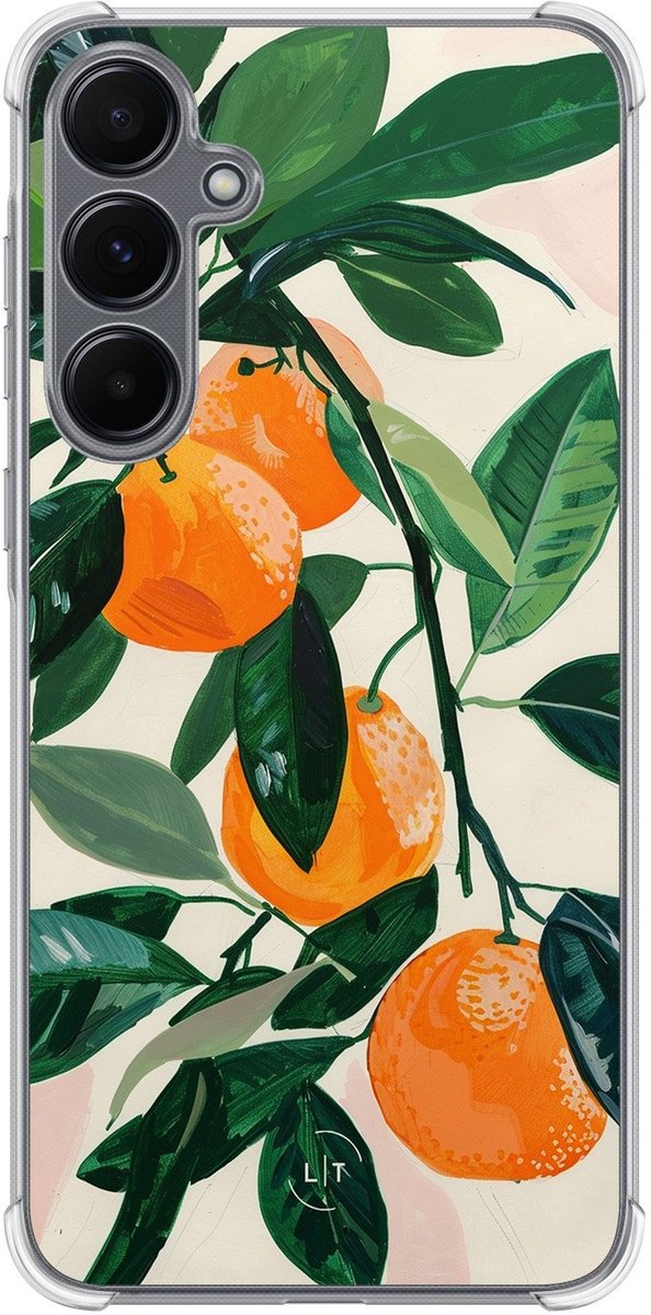 Shockproof hoesje - Geschikt voor Samsung Galaxy A15 - Oranges - Extra sterke case - TPU/polycarbonaat - Natuur - Oranje, Transparant