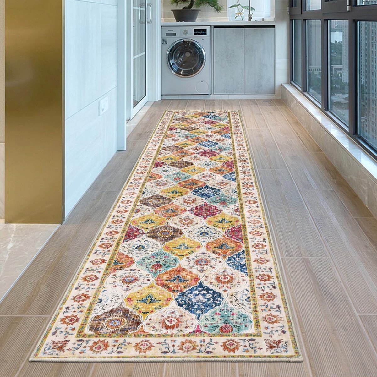 Yinghesheng Tapis de Couloir Antidérapant Tapis de Passage Long Tapis de Cuisine Multicolour 80x400cm Motif de Grain de Bois Tapis Lavable en Machine Tapis de Sol