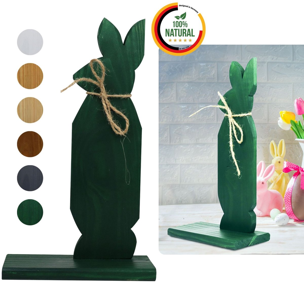 Paasdeco Haas van Hout Groen 30 cm Hoog Paashaas DIY Pasen Figuur, Lente-deco 