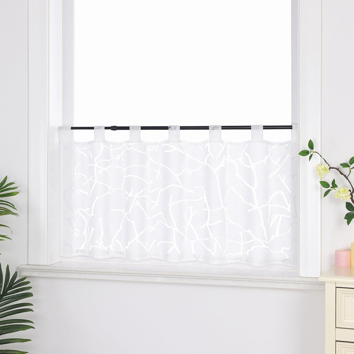 My Ninki ® Elegante Korte Vitrage voor Raamdecoratie met Lussen en Streepdesign