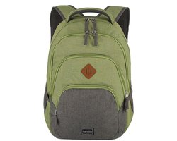 Travelite Rugzak met Laptopvak – Lichtgewicht 22L Zwarte Backpack met Gewatteerde Rug & Veel Vakken - Groen/Grijs