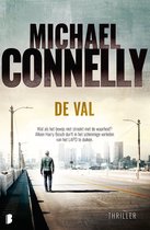 Boekomslag Michael Connelly 'De Val'. Man staat op brug, stad op achtergrond.