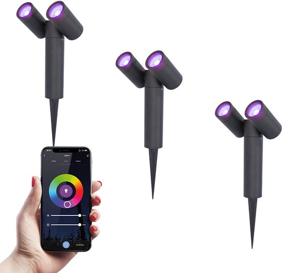 HOFTRONIC™ 3x Pinero double smart dimbare LED prikspot - RGBWW - WiFi & Bluetooth - GU10 - 5.5 Watt - Google assistant & Amazon Alexa - Kantelbaar - 3 jaar garantie