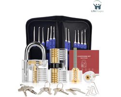 LifeStages - Lockpick set - 36-Delige Lock Picking Set - Moeilijkheidsgraad Upgrade - Lock Pick Set Met 4 Transparante Sloten En 4 Zwarte Hulzen - Handleiding Voor Beginners En Professionele Slotenmakers - Blauw