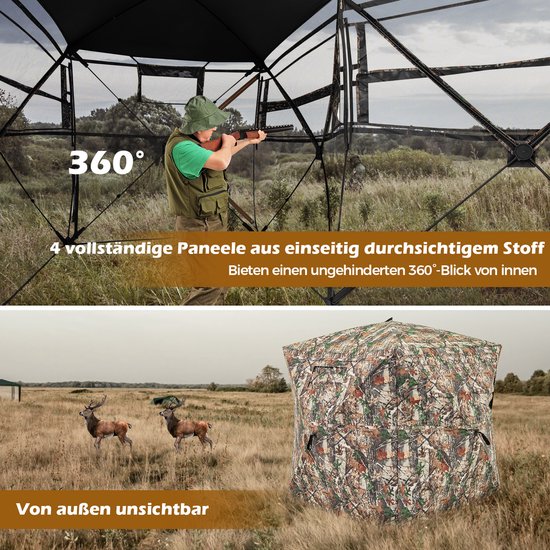 COSTWAY Jachtverstopplaats voor 2-3 personen, 360° doorzichtige jachttent voor de jacht op herten en wilde zwijnen, opklapbare camouflagetent met draagtas en volledig te openen deur van Costway — afbeelding 5