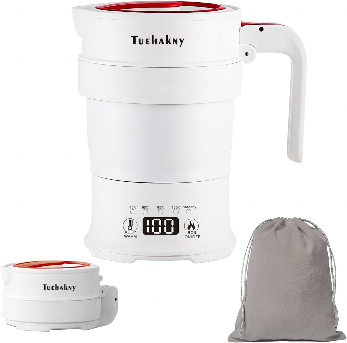 Opvouwbare Waterkoker 0,7L - Draagbare Siliconen Kookwaterkoker met Temperatuurweergave voor Kamperen