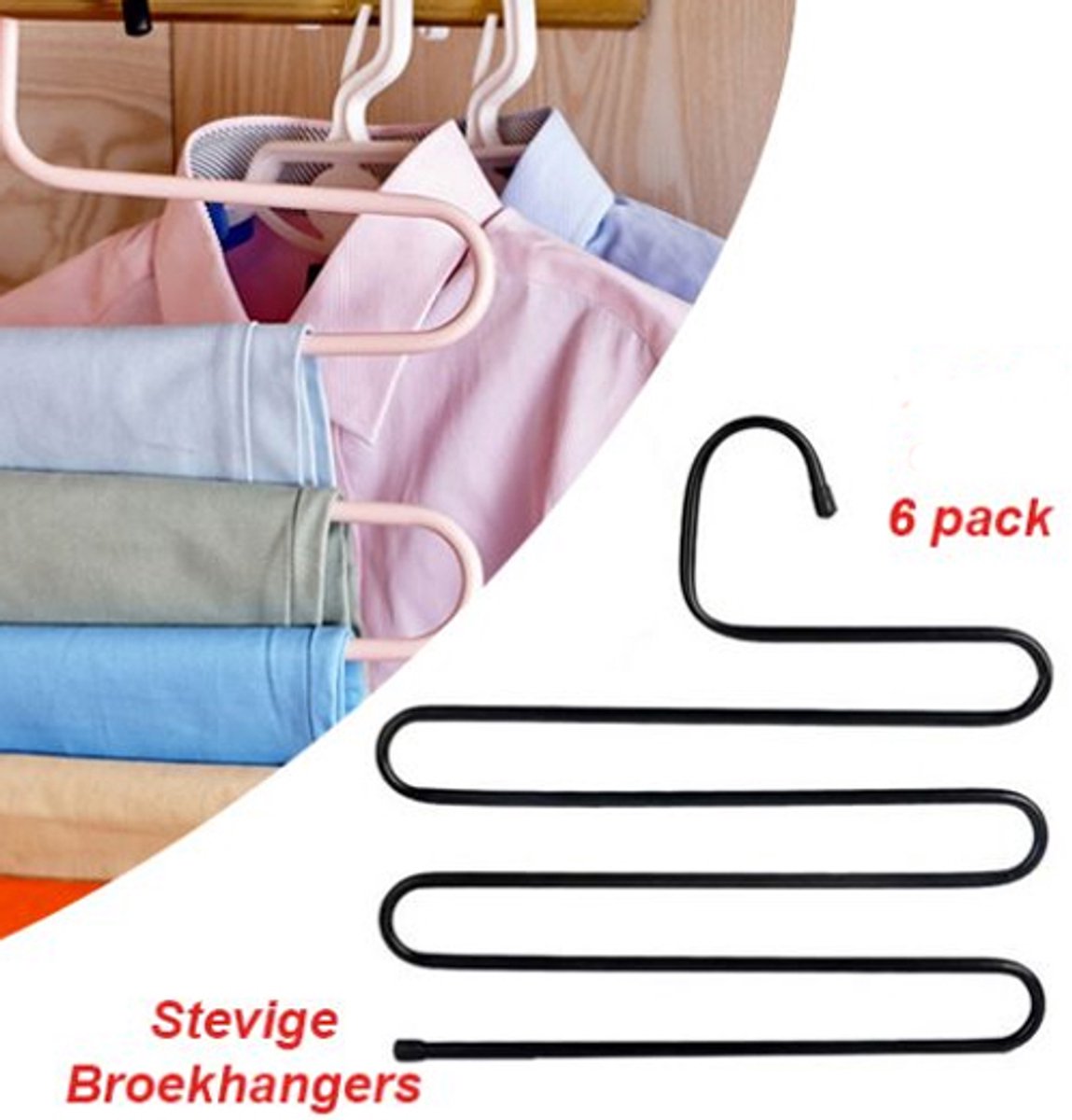 6-Stuks Ruimtebesparende en Stevige Kledinghangers in 2 kleuren