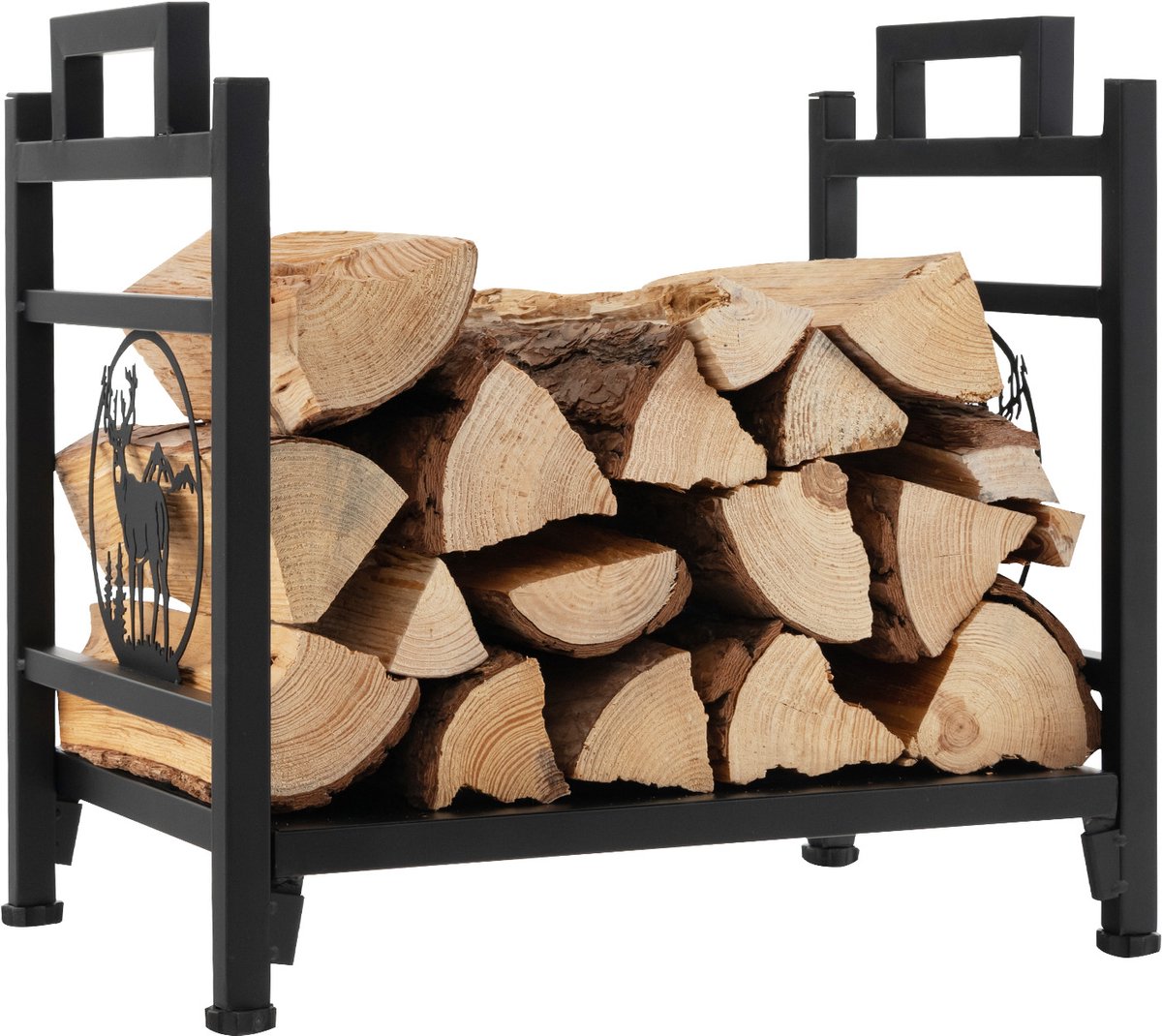 COSTWAY Brandhoutrek van metaal met handgrepen en verstelbare voetkussens, brandhoutrek voor binnen en buiten, brandhoutrek voor open haard en oven, 46 x 34 x 45 cm