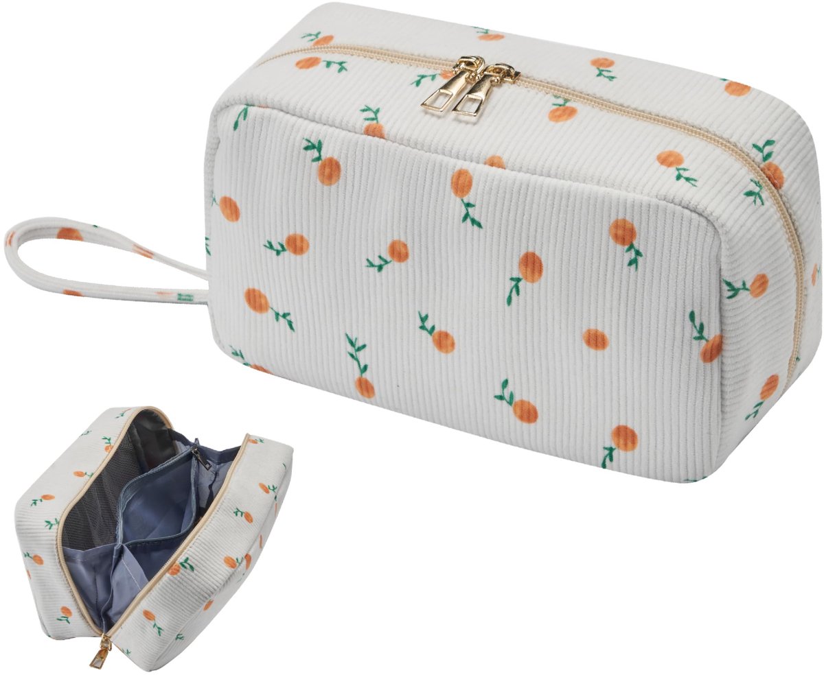 My Ninki ® Stijlvolle Corduroy Toilettas voor Dames - Ruime en Handige Reiscosmeticatas met Meerdere Vakken