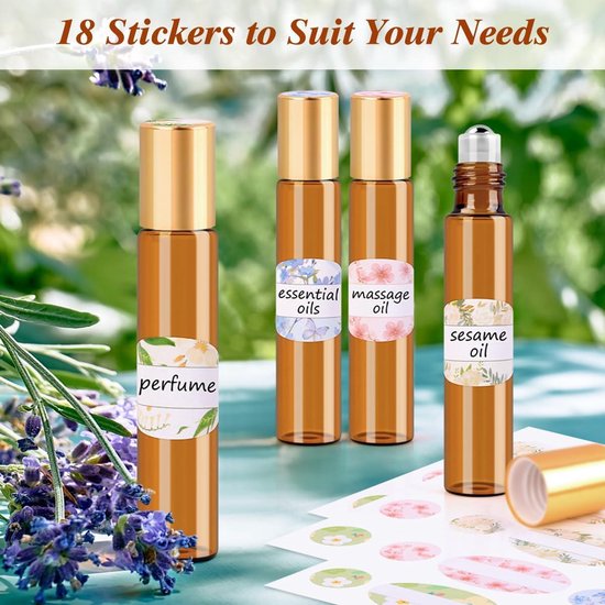 Roll-on Glazen Flesjes voor Essentiële Olie – 16 Stuks, 10ml Kleurrijke Lege Flesjes