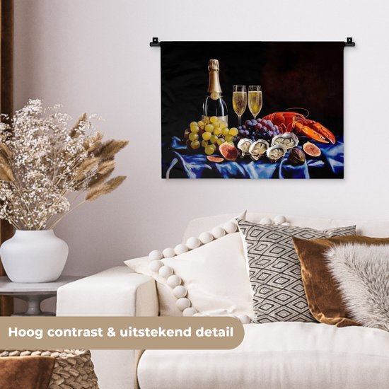 Tapisserie murale 60x45 cm - Toile murale Champagne - Luxe - Huîtres - Tapisserie - Tapisseries