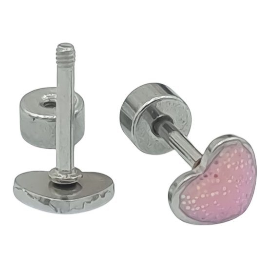 Boucles Boucles d'oreilles' Clips d'oreilles femme/enfant - Petit Hartjes rose Glitter - Ø 5 mm