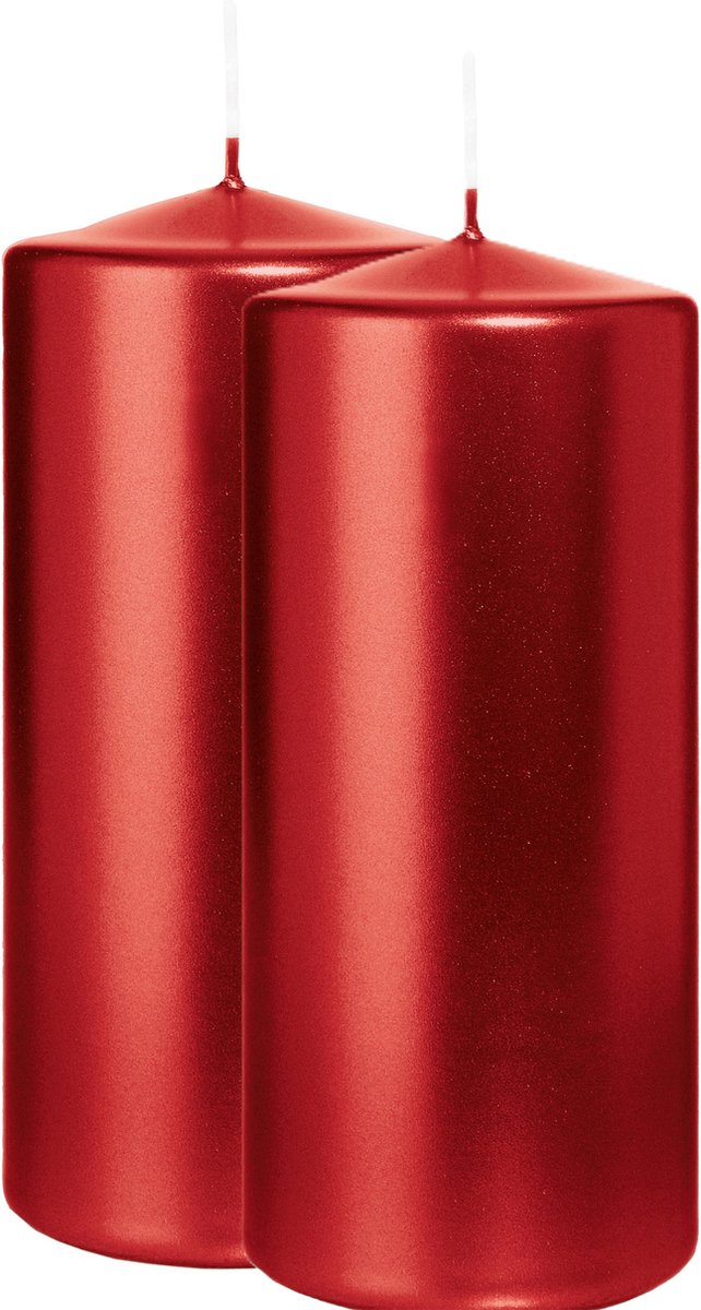 Wiedemann Cilinderkaars/stompkaars - 2x - metallic rood - 15 x 7 cm - 63 branduren - zuilkaarsen Donkerrood