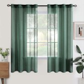 Rideaux en voile JGS ®, rideaux courts, transparents, salon avec œillets, rideaux chambre à coucher, rideau à œillets, rideau en filet, ensemble moderne de 2, 140 x 175 cm (l x h), vert foncé