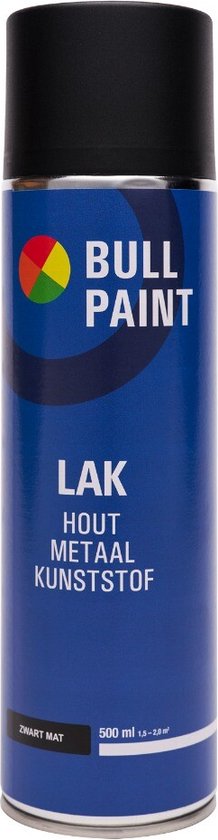 Bullpaint spuitverf mat zwart - 500 ml - voor hout metaal en kunststof - UV bestendig - spuitbus verf - acryl