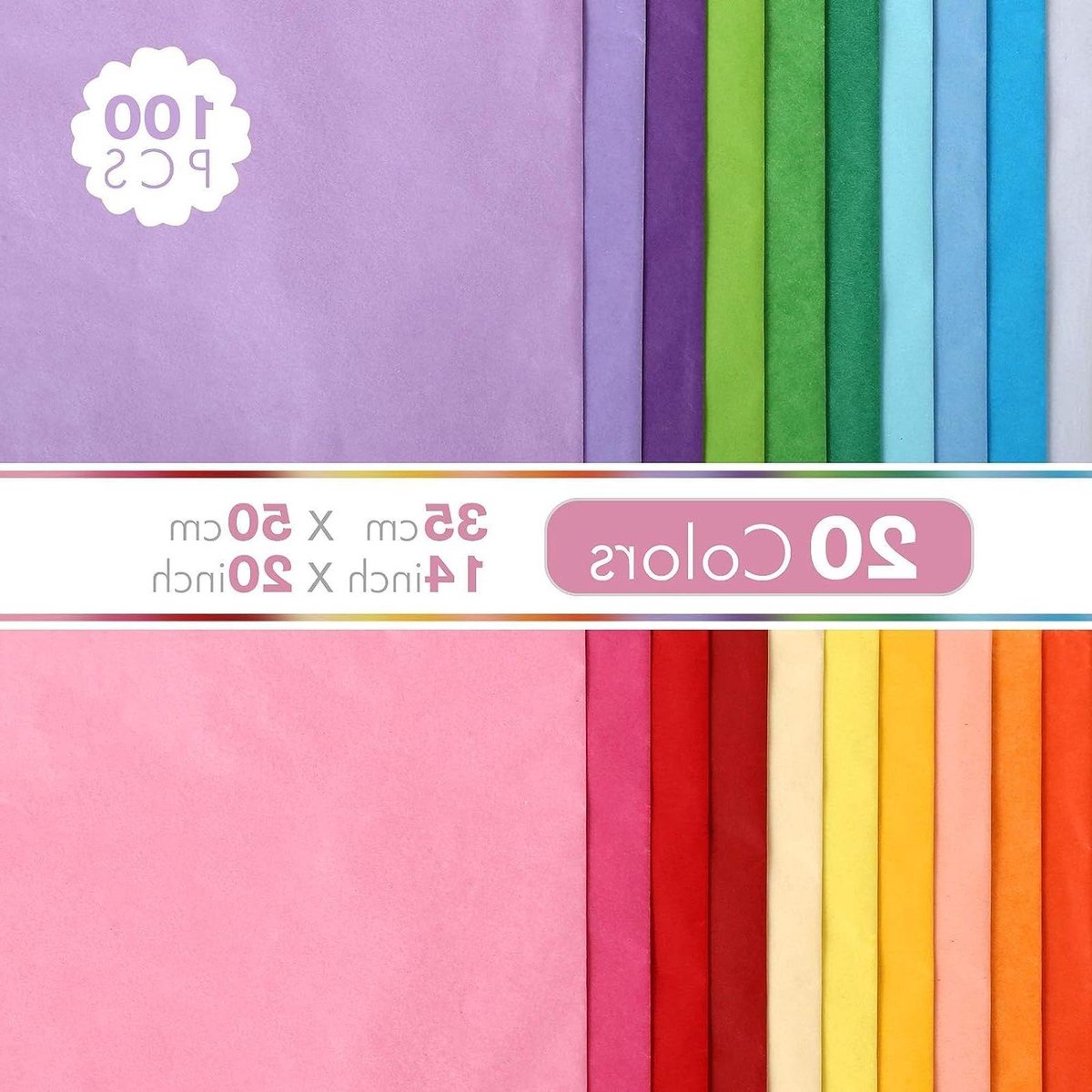 100 vellen zijdepapier - 20 kleuren - 50 x 35 cm - knutselpapier - pakpapier - transparant papier - cadeaupapier .
